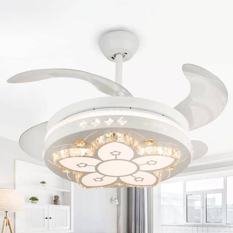 19" Wide Flower Pendant Fan Light Fixture Modern Living Room LED Semi Flush Mount Lighting in White with 4 Blades Clearhalo 'Ceiling Fans with Lights' 'Ceiling Fans' 'Modern Ceiling Fans' 'Modern' Lighting' 1983990