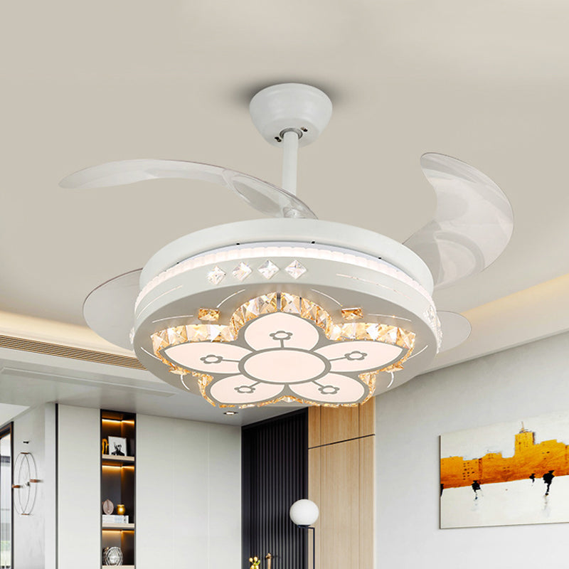19" Wide Flower Pendant Fan Light Fixture Modern Living Room LED Semi Flush Mount Lighting in White with 4 Blades Clearhalo 'Ceiling Fans with Lights' 'Ceiling Fans' 'Modern Ceiling Fans' 'Modern' Lighting' 1983991