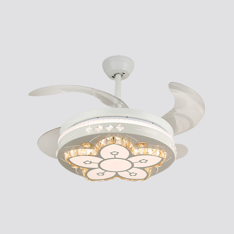 19" Wide Flower Pendant Fan Light Fixture Modern Living Room LED Semi Flush Mount Lighting in White with 4 Blades Clearhalo 'Ceiling Fans with Lights' 'Ceiling Fans' 'Modern Ceiling Fans' 'Modern' Lighting' 1983993
