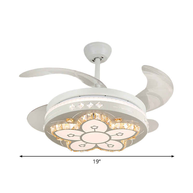 19" Wide Flower Pendant Fan Light Fixture Modern Living Room LED Semi Flush Mount Lighting in White with 4 Blades Clearhalo 'Ceiling Fans with Lights' 'Ceiling Fans' 'Modern Ceiling Fans' 'Modern' Lighting' 1983994