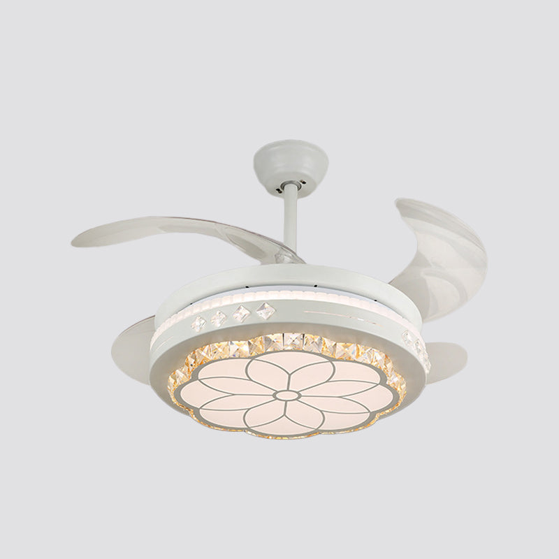 19" Wide Flower Pendant Fan Light Fixture Modern Living Room LED Semi Flush Mount Lighting in White with 4 Blades Clearhalo 'Ceiling Fans with Lights' 'Ceiling Fans' 'Modern Ceiling Fans' 'Modern' Lighting' 1983997