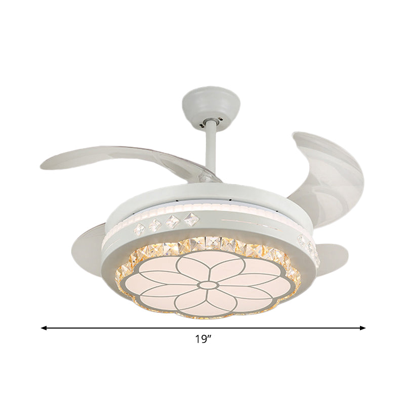 19" Wide Flower Pendant Fan Light Fixture Modern Living Room LED Semi Flush Mount Lighting in White with 4 Blades Clearhalo 'Ceiling Fans with Lights' 'Ceiling Fans' 'Modern Ceiling Fans' 'Modern' Lighting' 1983998