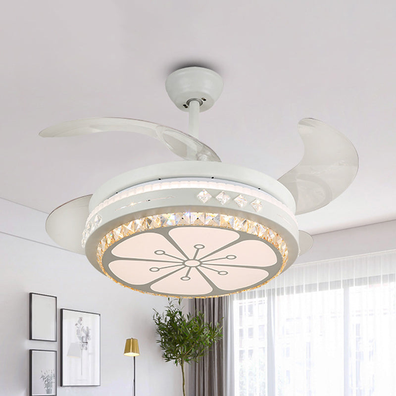 19" Wide Flower Pendant Fan Light Fixture Modern Living Room LED Semi Flush Mount Lighting in White with 4 Blades White C Clearhalo 'Ceiling Fans with Lights' 'Ceiling Fans' 'Modern Ceiling Fans' 'Modern' Lighting' 1983999