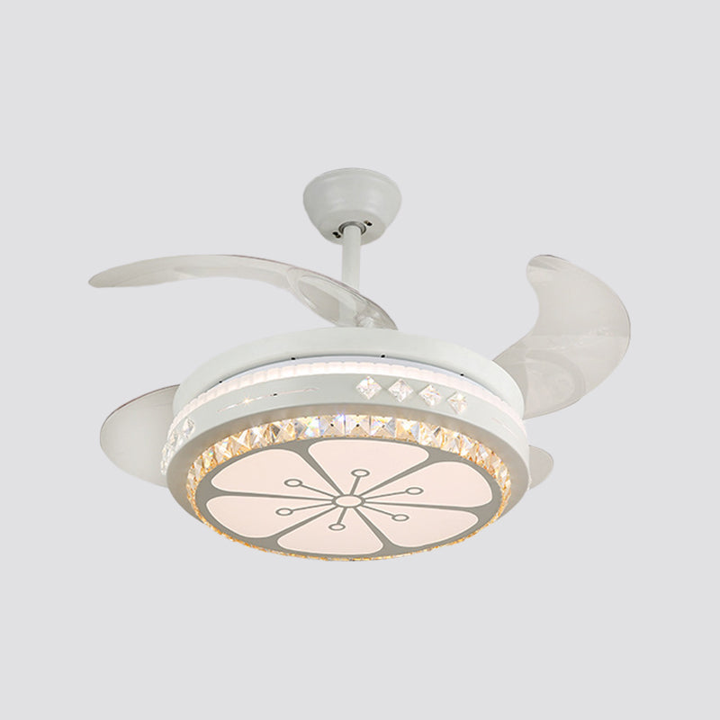 19" Wide Flower Pendant Fan Light Fixture Modern Living Room LED Semi Flush Mount Lighting in White with 4 Blades Clearhalo 'Ceiling Fans with Lights' 'Ceiling Fans' 'Modern Ceiling Fans' 'Modern' Lighting' 1984001