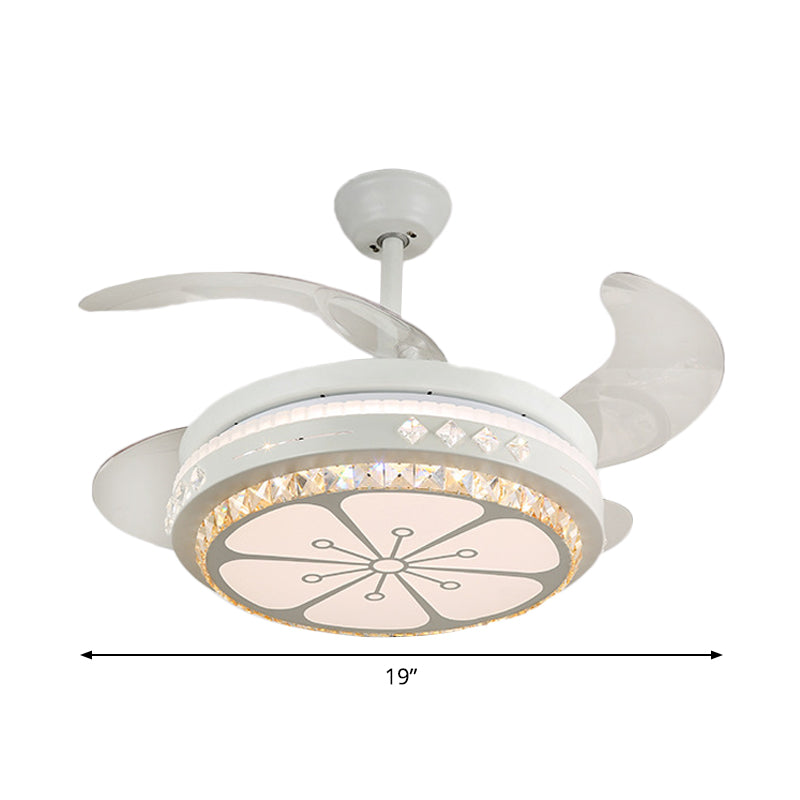 19" Wide Flower Pendant Fan Light Fixture Modern Living Room LED Semi Flush Mount Lighting in White with 4 Blades Clearhalo 'Ceiling Fans with Lights' 'Ceiling Fans' 'Modern Ceiling Fans' 'Modern' Lighting' 1984002