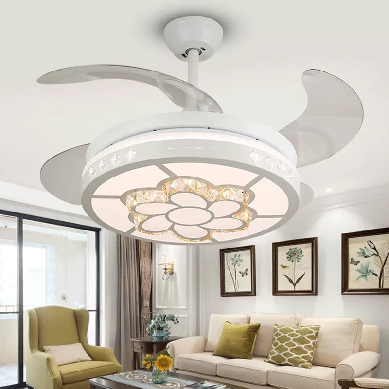 19" Wide Flower Pendant Fan Light Fixture Modern Living Room LED Semi Flush Mount Lighting in White with 4 Blades White D Clearhalo 'Ceiling Fans with Lights' 'Ceiling Fans' 'Modern Ceiling Fans' 'Modern' Lighting' 1984003