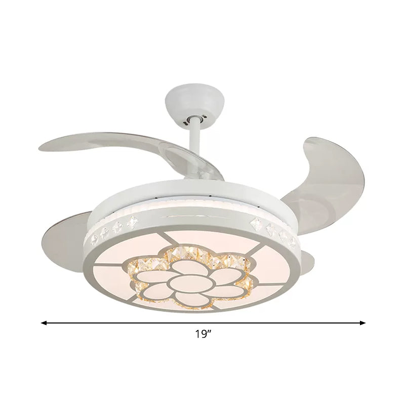 19" Wide Flower Pendant Fan Light Fixture Modern Living Room LED Semi Flush Mount Lighting in White with 4 Blades Clearhalo 'Ceiling Fans with Lights' 'Ceiling Fans' 'Modern Ceiling Fans' 'Modern' Lighting' 1984006