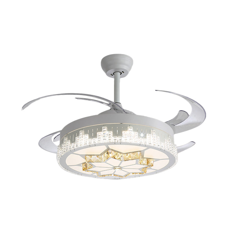 Nordic Round 4-Blade Semi Flush Light Fixture Crystal Living Room LED Hanging Fan Lamp in White, 19" Wide White B Clearhalo 'Ceiling Fans with Lights' 'Ceiling Fans' 'Modern Ceiling Fans' 'Modern' Lighting' 1984007