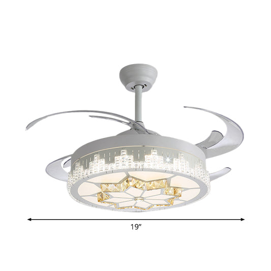 Nordic Round 4-Blade Semi Flush Light Fixture Crystal Living Room LED Hanging Fan Lamp in White, 19" Wide Clearhalo 'Ceiling Fans with Lights' 'Ceiling Fans' 'Modern Ceiling Fans' 'Modern' Lighting' 1984010