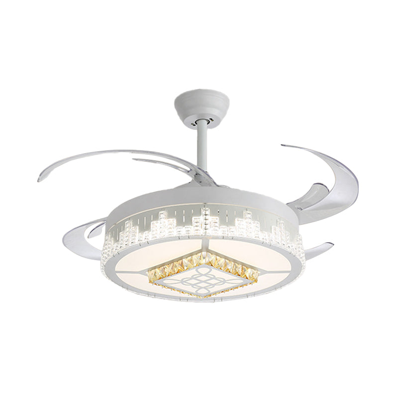 Nordic Round 4-Blade Semi Flush Light Fixture Crystal Living Room LED Hanging Fan Lamp in White, 19" Wide Clearhalo 'Ceiling Fans with Lights' 'Ceiling Fans' 'Modern Ceiling Fans' 'Modern' Lighting' 1984013