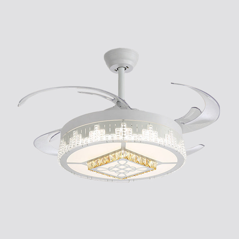 Nordic Round 4-Blade Semi Flush Light Fixture Crystal Living Room LED Hanging Fan Lamp in White, 19" Wide Clearhalo 'Ceiling Fans with Lights' 'Ceiling Fans' 'Modern Ceiling Fans' 'Modern' Lighting' 1984014