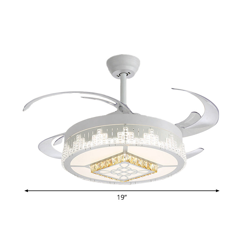 Nordic Round 4-Blade Semi Flush Light Fixture Crystal Living Room LED Hanging Fan Lamp in White, 19" Wide Clearhalo 'Ceiling Fans with Lights' 'Ceiling Fans' 'Modern Ceiling Fans' 'Modern' Lighting' 1984015