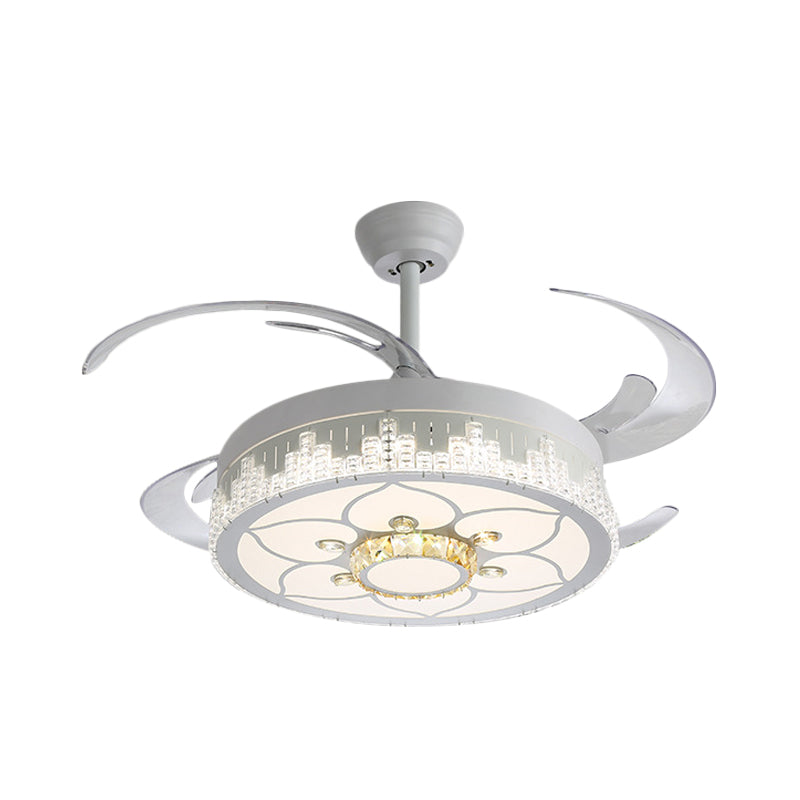 Nordic Round 4-Blade Semi Flush Light Fixture Crystal Living Room LED Hanging Fan Lamp in White, 19" Wide Clearhalo 'Ceiling Fans with Lights' 'Ceiling Fans' 'Modern Ceiling Fans' 'Modern' Lighting' 1984017