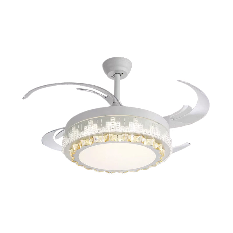 Nordic Round 4-Blade Semi Flush Light Fixture Crystal Living Room LED Hanging Fan Lamp in White, 19" Wide Clearhalo 'Ceiling Fans with Lights' 'Ceiling Fans' 'Modern Ceiling Fans' 'Modern' Lighting' 1984020