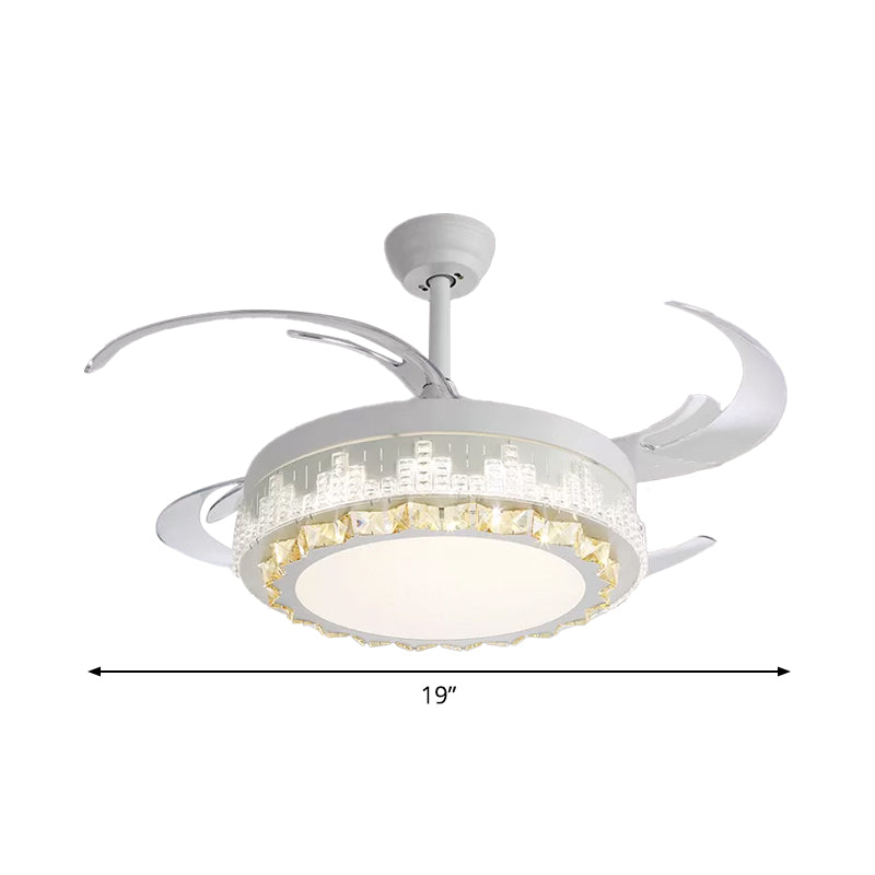 Nordic Round 4-Blade Semi Flush Light Fixture Crystal Living Room LED Hanging Fan Lamp in White, 19" Wide Clearhalo 'Ceiling Fans with Lights' 'Ceiling Fans' 'Modern Ceiling Fans' 'Modern' Lighting' 1984022