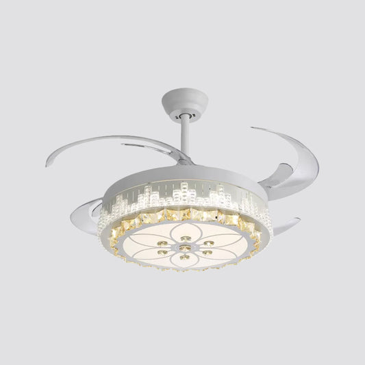 Nordic Round 4-Blade Semi Flush Light Fixture Crystal Living Room LED Hanging Fan Lamp in White, 19" Wide Clearhalo 'Ceiling Fans with Lights' 'Ceiling Fans' 'Modern Ceiling Fans' 'Modern' Lighting' 1984024