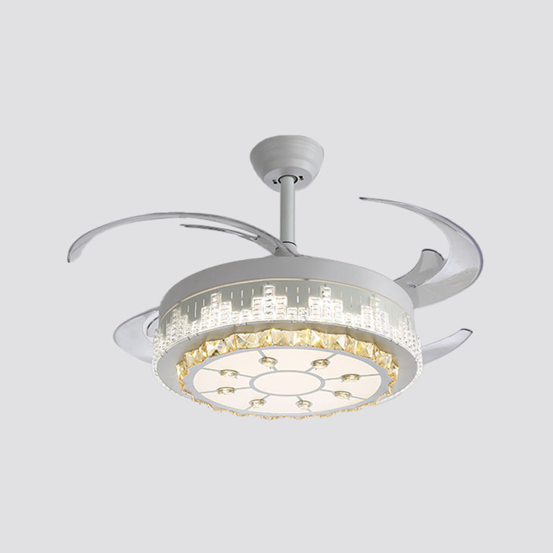 Nordic Round 4-Blade Semi Flush Light Fixture Crystal Living Room LED Hanging Fan Lamp in White, 19" Wide Clearhalo 'Ceiling Fans with Lights' 'Ceiling Fans' 'Modern Ceiling Fans' 'Modern' Lighting' 1984027
