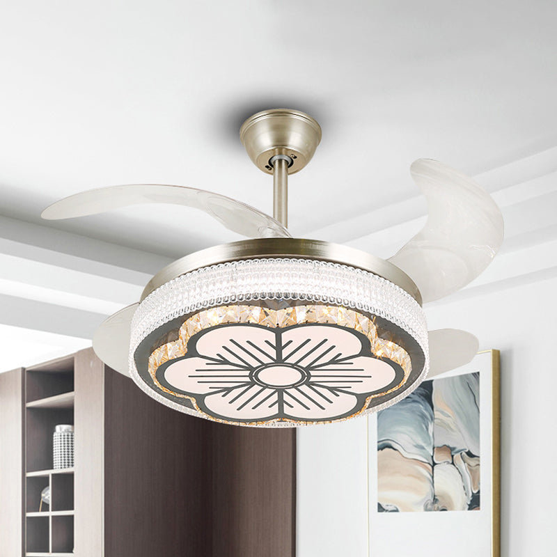 Crystal Tiered 4-Blade Semi Flush Ceiling Light Simplicity LED Hanging Fan Lamp in Silver, 19" Wide Clearhalo 'Ceiling Fans with Lights' 'Ceiling Fans' 'Modern Ceiling Fans' 'Modern' Lighting' 1984036