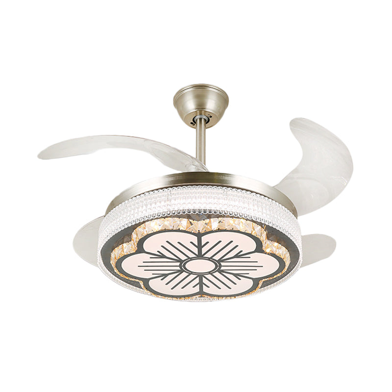 Crystal Tiered 4-Blade Semi Flush Ceiling Light Simplicity LED Hanging Fan Lamp in Silver, 19" Wide Clearhalo 'Ceiling Fans with Lights' 'Ceiling Fans' 'Modern Ceiling Fans' 'Modern' Lighting' 1984037