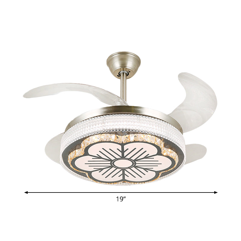 Crystal Tiered 4-Blade Semi Flush Ceiling Light Simplicity LED Hanging Fan Lamp in Silver, 19" Wide Clearhalo 'Ceiling Fans with Lights' 'Ceiling Fans' 'Modern Ceiling Fans' 'Modern' Lighting' 1984039