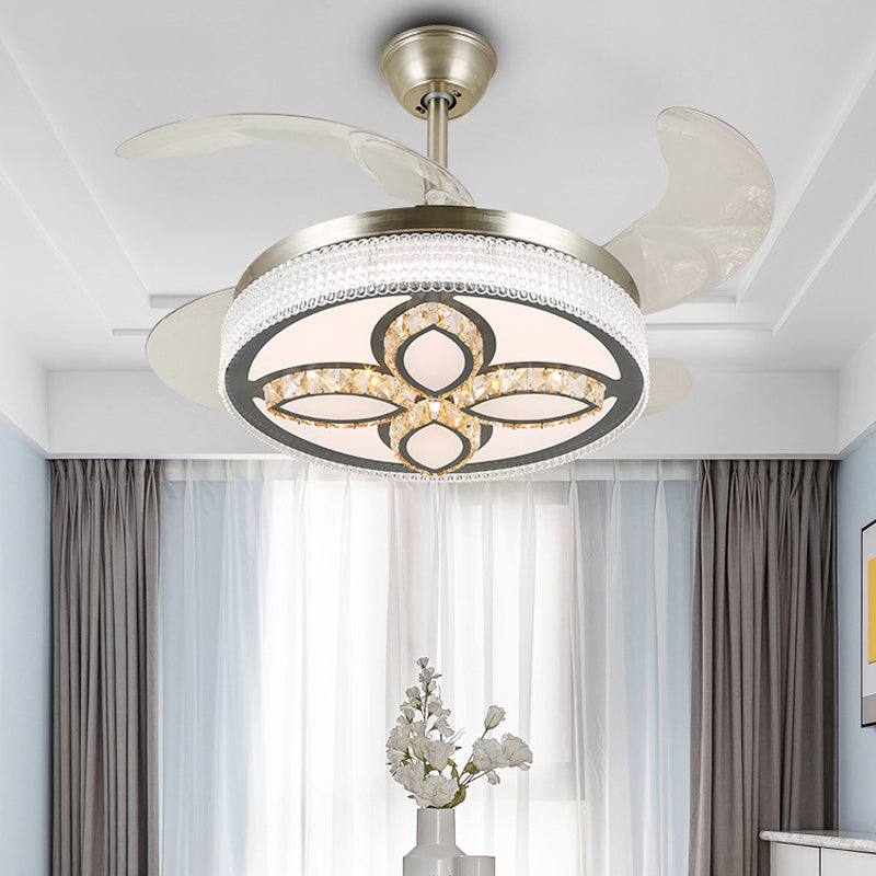 Crystal Tiered 4-Blade Semi Flush Ceiling Light Simplicity LED Hanging Fan Lamp in Silver, 19" Wide Silver B Clearhalo 'Ceiling Fans with Lights' 'Ceiling Fans' 'Modern Ceiling Fans' 'Modern' Lighting' 1984040