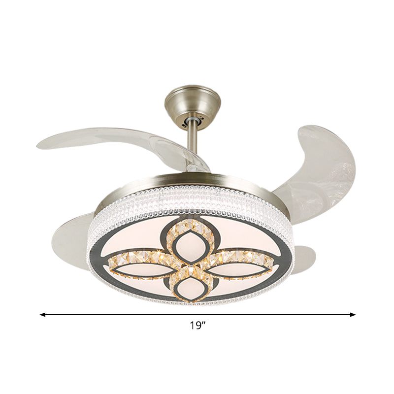 Crystal Tiered 4-Blade Semi Flush Ceiling Light Simplicity LED Hanging Fan Lamp in Silver, 19" Wide Clearhalo 'Ceiling Fans with Lights' 'Ceiling Fans' 'Modern Ceiling Fans' 'Modern' Lighting' 1984043