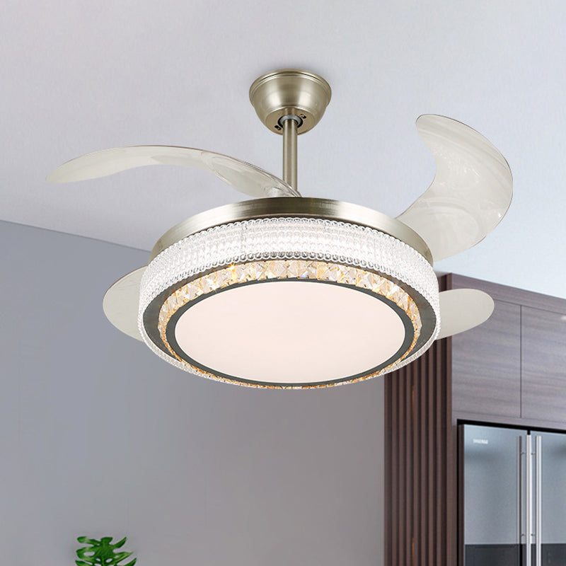 Crystal Tiered 4-Blade Semi Flush Ceiling Light Simplicity LED Hanging Fan Lamp in Silver, 19" Wide Silver C Clearhalo 'Ceiling Fans with Lights' 'Ceiling Fans' 'Modern Ceiling Fans' 'Modern' Lighting' 1984044