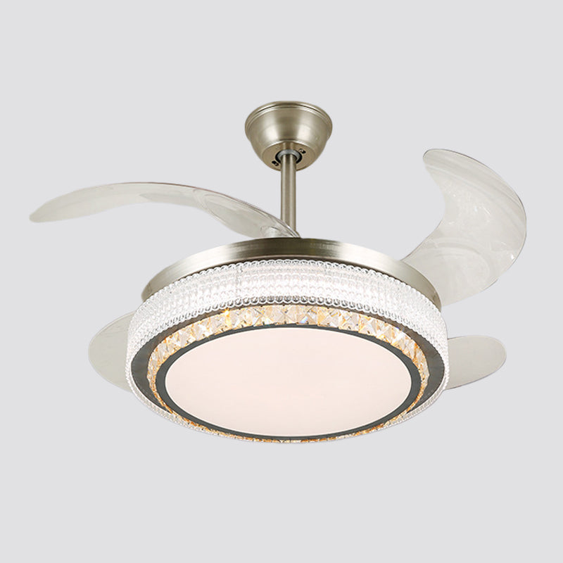 Crystal Tiered 4-Blade Semi Flush Ceiling Light Simplicity LED Hanging Fan Lamp in Silver, 19" Wide Clearhalo 'Ceiling Fans with Lights' 'Ceiling Fans' 'Modern Ceiling Fans' 'Modern' Lighting' 1984046