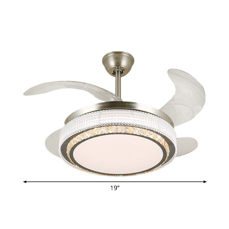Crystal Tiered 4-Blade Semi Flush Ceiling Light Simplicity LED Hanging Fan Lamp in Silver, 19" Wide Clearhalo 'Ceiling Fans with Lights' 'Ceiling Fans' 'Modern Ceiling Fans' 'Modern' Lighting' 1984047