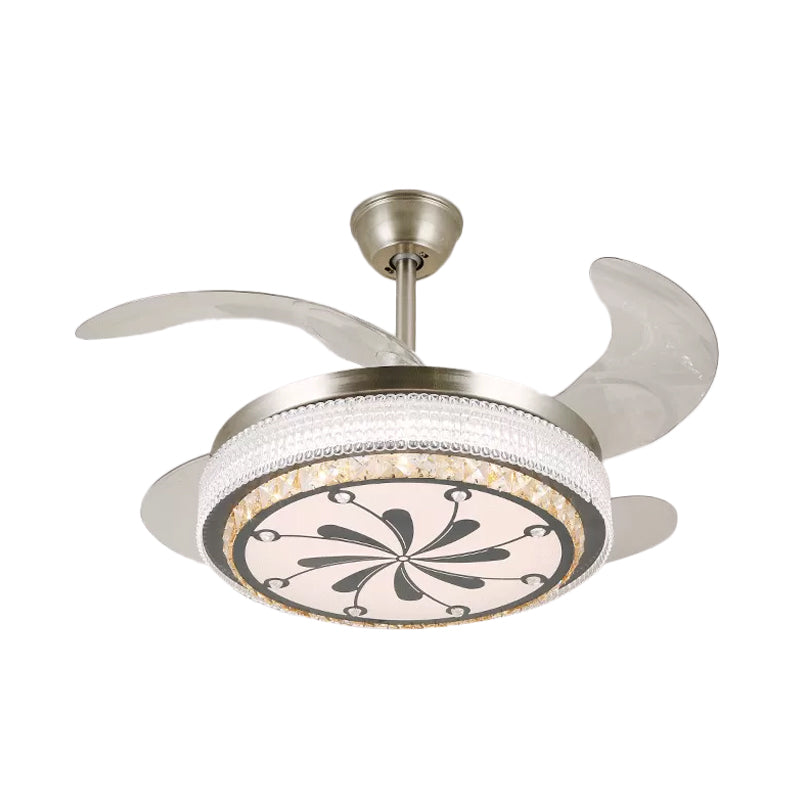 Crystal Tiered 4-Blade Semi Flush Ceiling Light Simplicity LED Hanging Fan Lamp in Silver, 19" Wide Clearhalo 'Ceiling Fans with Lights' 'Ceiling Fans' 'Modern Ceiling Fans' 'Modern' Lighting' 1984049