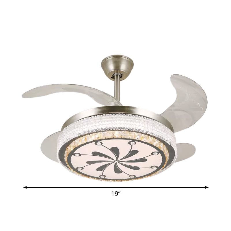 Crystal Tiered 4-Blade Semi Flush Ceiling Light Simplicity LED Hanging Fan Lamp in Silver, 19" Wide Clearhalo 'Ceiling Fans with Lights' 'Ceiling Fans' 'Modern Ceiling Fans' 'Modern' Lighting' 1984051