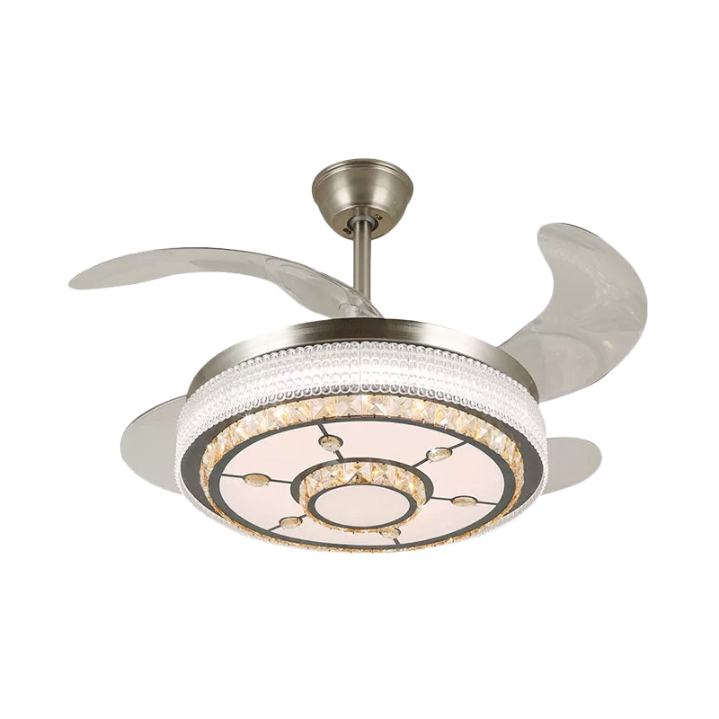 Crystal Tiered 4-Blade Semi Flush Ceiling Light Simplicity LED Hanging Fan Lamp in Silver, 19" Wide Silver E Clearhalo 'Ceiling Fans with Lights' 'Ceiling Fans' 'Modern Ceiling Fans' 'Modern' Lighting' 1984052