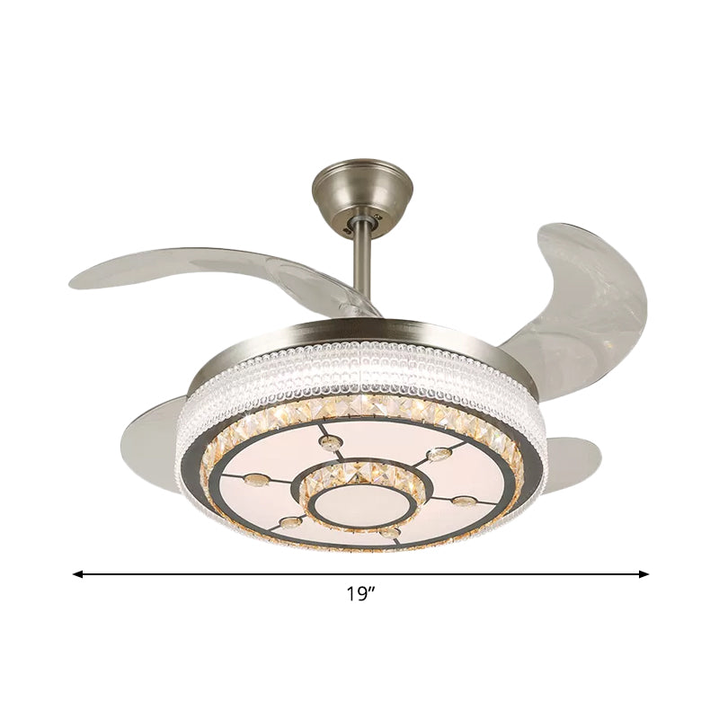 Crystal Tiered 4-Blade Semi Flush Ceiling Light Simplicity LED Hanging Fan Lamp in Silver, 19" Wide Clearhalo 'Ceiling Fans with Lights' 'Ceiling Fans' 'Modern Ceiling Fans' 'Modern' Lighting' 1984054