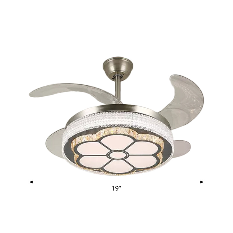 Crystal Tiered 4-Blade Semi Flush Ceiling Light Simplicity LED Hanging Fan Lamp in Silver, 19" Wide Clearhalo 'Ceiling Fans with Lights' 'Ceiling Fans' 'Modern Ceiling Fans' 'Modern' Lighting' 1984057