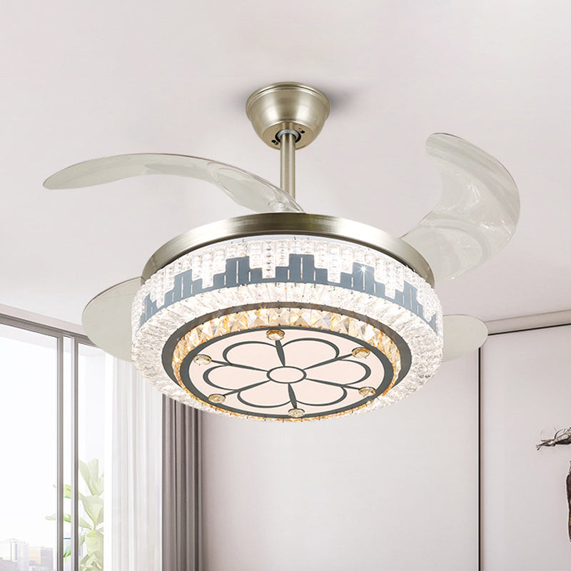 Layered Dining Room Hanging Fan Light Beveled Crystal 19" Wide LED Modern Semi Flush Ceiling Lamp, 4 Blades Clearhalo 'Ceiling Fans with Lights' 'Ceiling Fans' 'Modern Ceiling Fans' 'Modern' Lighting' 1984059