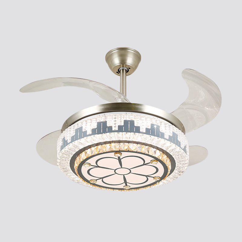 Layered Dining Room Hanging Fan Light Beveled Crystal 19" Wide LED Modern Semi Flush Ceiling Lamp, 4 Blades Clearhalo 'Ceiling Fans with Lights' 'Ceiling Fans' 'Modern Ceiling Fans' 'Modern' Lighting' 1984061