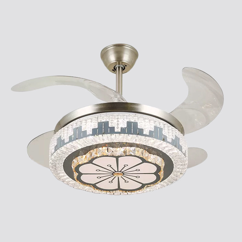 Layered Dining Room Hanging Fan Light Beveled Crystal 19" Wide LED Modern Semi Flush Ceiling Lamp, 4 Blades Clearhalo 'Ceiling Fans with Lights' 'Ceiling Fans' 'Modern Ceiling Fans' 'Modern' Lighting' 1984065