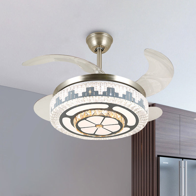 Layered Dining Room Hanging Fan Light Beveled Crystal 19" Wide LED Modern Semi Flush Ceiling Lamp, 4 Blades Silver C Clearhalo 'Ceiling Fans with Lights' 'Ceiling Fans' 'Modern Ceiling Fans' 'Modern' Lighting' 1984071