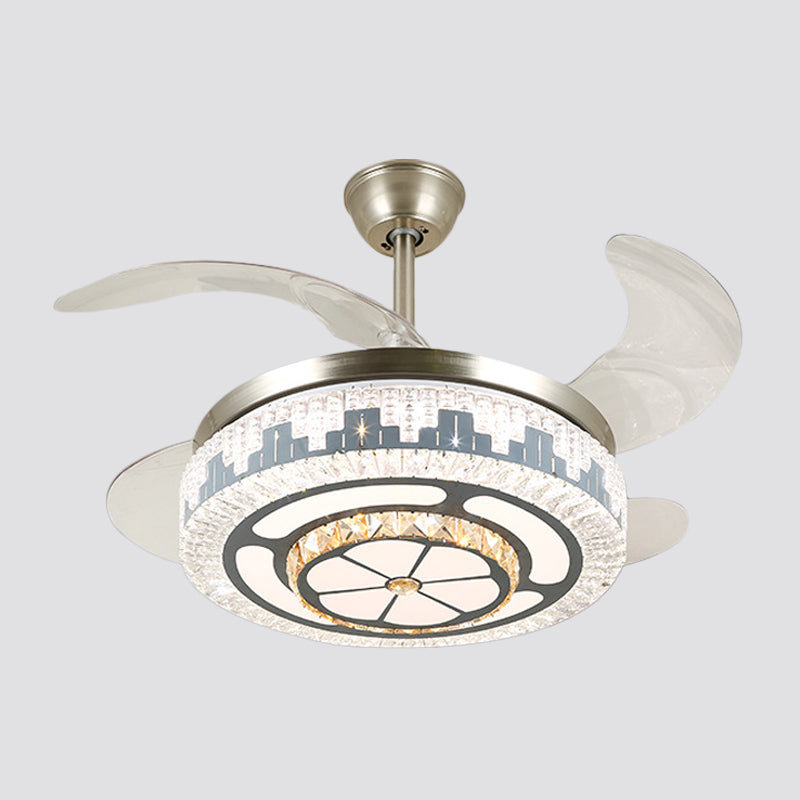 Layered Dining Room Hanging Fan Light Beveled Crystal 19" Wide LED Modern Semi Flush Ceiling Lamp, 4 Blades Clearhalo 'Ceiling Fans with Lights' 'Ceiling Fans' 'Modern Ceiling Fans' 'Modern' Lighting' 1984073