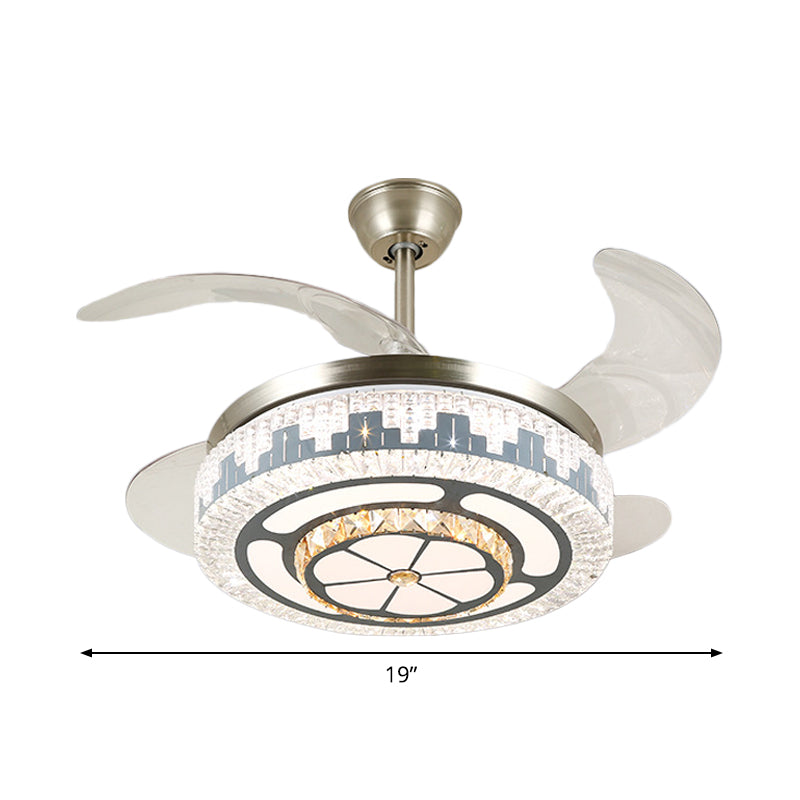 Layered Dining Room Hanging Fan Light Beveled Crystal 19" Wide LED Modern Semi Flush Ceiling Lamp, 4 Blades Clearhalo 'Ceiling Fans with Lights' 'Ceiling Fans' 'Modern Ceiling Fans' 'Modern' Lighting' 1984074