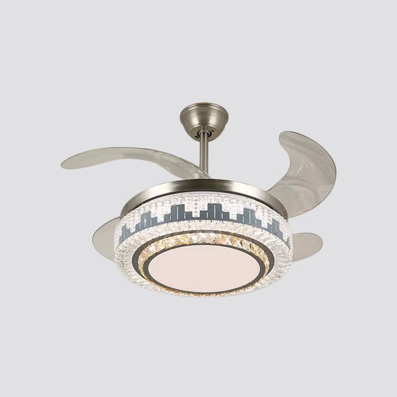 Layered Dining Room Hanging Fan Light Beveled Crystal 19" Wide LED Modern Semi Flush Ceiling Lamp, 4 Blades Clearhalo 'Ceiling Fans with Lights' 'Ceiling Fans' 'Modern Ceiling Fans' 'Modern' Lighting' 1984079