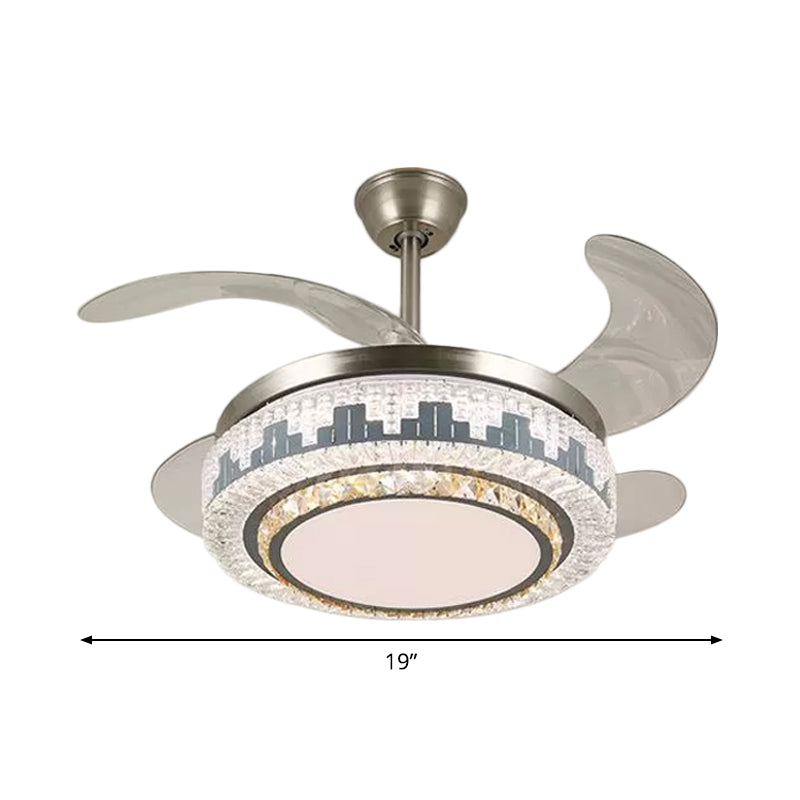 Layered Dining Room Hanging Fan Light Beveled Crystal 19" Wide LED Modern Semi Flush Ceiling Lamp, 4 Blades Clearhalo 'Ceiling Fans with Lights' 'Ceiling Fans' 'Modern Ceiling Fans' 'Modern' Lighting' 1984080