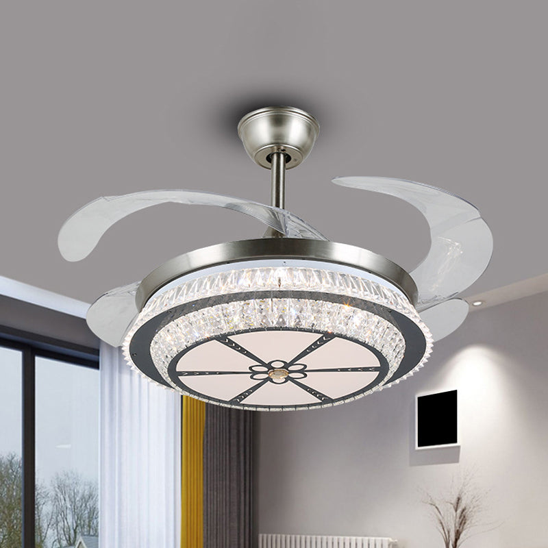 19" Wide Tiered Crystal Semi Flush Mount Light Simple LED Silver Hanging Fan Lamp Fixture with 4 Blades Clearhalo 'Ceiling Fans with Lights' 'Ceiling Fans' 'Modern Ceiling Fans' 'Modern' Lighting' 1984082