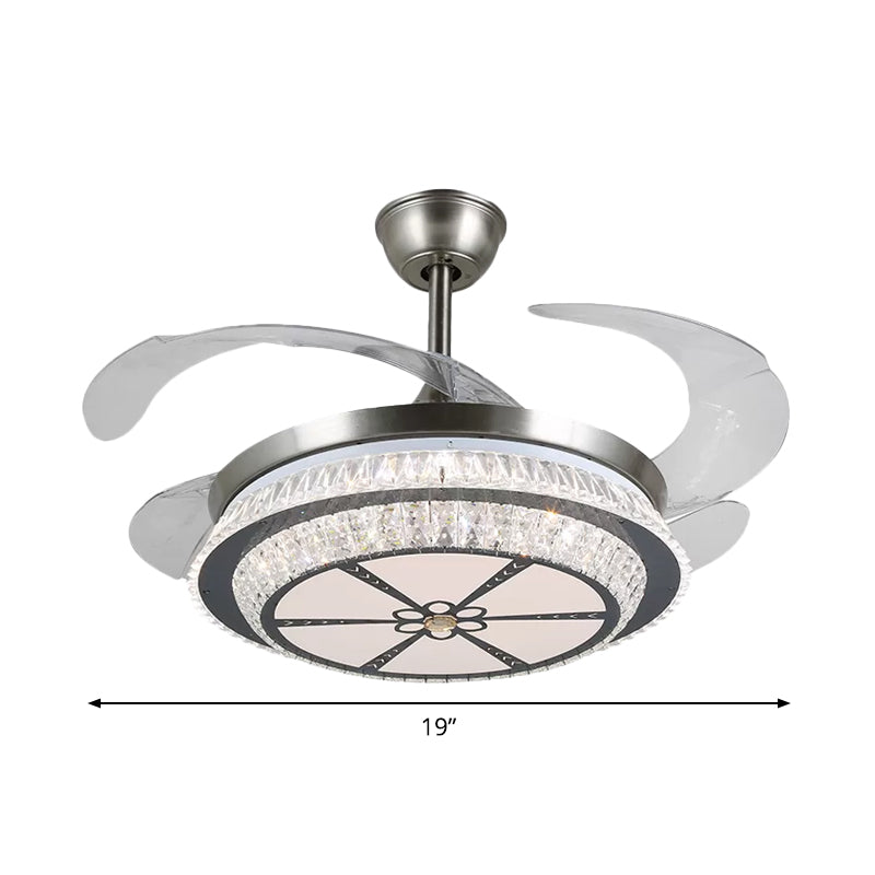 19" Wide Tiered Crystal Semi Flush Mount Light Simple LED Silver Hanging Fan Lamp Fixture with 4 Blades Clearhalo 'Ceiling Fans with Lights' 'Ceiling Fans' 'Modern Ceiling Fans' 'Modern' Lighting' 1984085