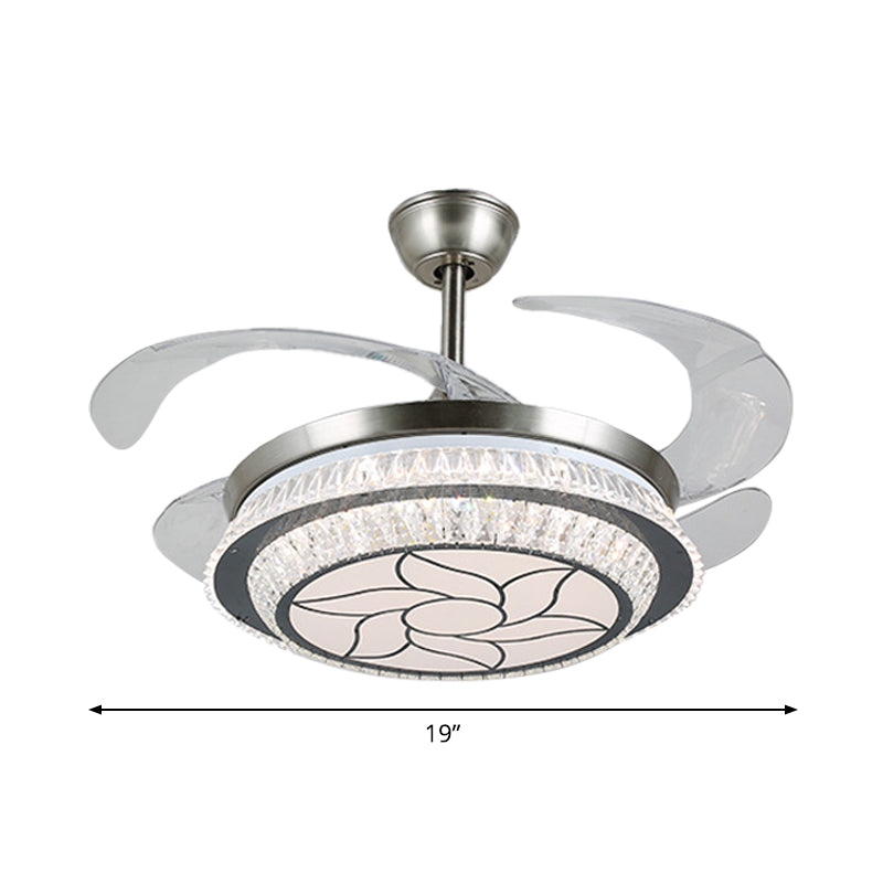 19" Wide Tiered Crystal Semi Flush Mount Light Simple LED Silver Hanging Fan Lamp Fixture with 4 Blades Clearhalo 'Ceiling Fans with Lights' 'Ceiling Fans' 'Modern Ceiling Fans' 'Modern' Lighting' 1984089