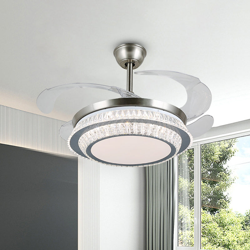 19" Wide Tiered Crystal Semi Flush Mount Light Simple LED Silver Hanging Fan Lamp Fixture with 4 Blades Silver C Clearhalo 'Ceiling Fans with Lights' 'Ceiling Fans' 'Modern Ceiling Fans' 'Modern' Lighting' 1984090