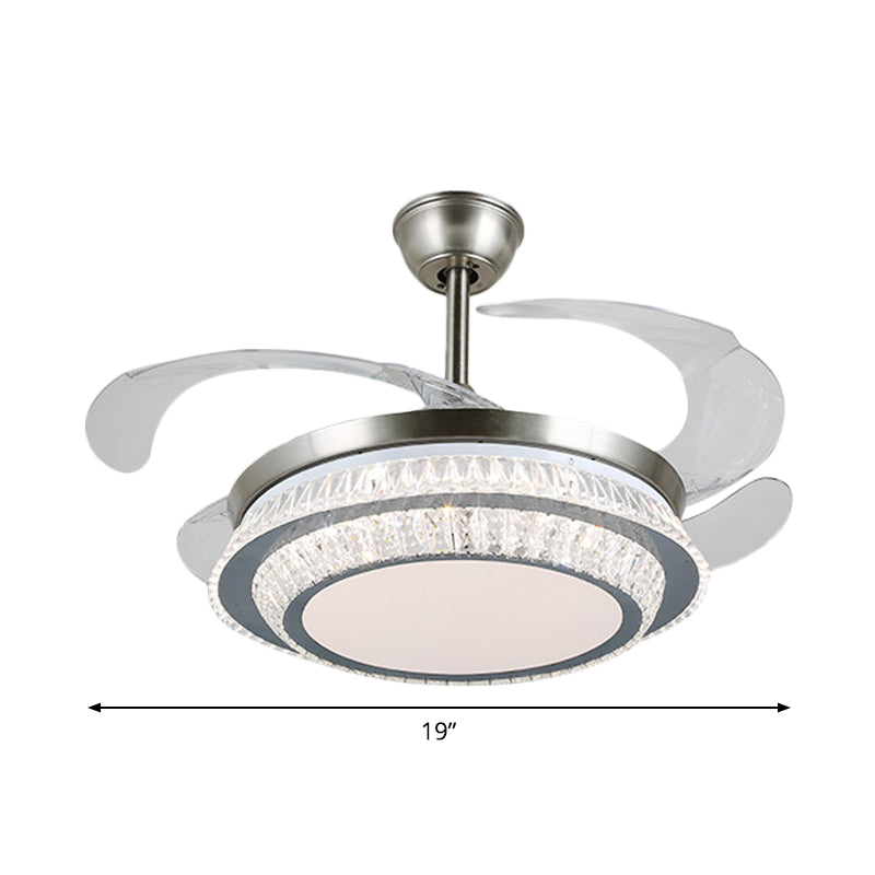 19" Wide Tiered Crystal Semi Flush Mount Light Simple LED Silver Hanging Fan Lamp Fixture with 4 Blades Clearhalo 'Ceiling Fans with Lights' 'Ceiling Fans' 'Modern Ceiling Fans' 'Modern' Lighting' 1984093