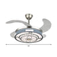 Round Hanging Fan Lamp Fixture Modern Crystal 19" Wide LED Silver Semi Flush Mount Light, 4 Blades Clearhalo 'Ceiling Fans with Lights' 'Ceiling Fans' 'Modern Ceiling Fans' 'Modern' Lighting' 1984139