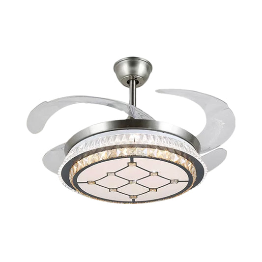 Silver Layered 4 Blades Semi-Flush Mount Modernism LED Crystal Pendant Fan Light Fixture, 19" Wide Clearhalo 'Ceiling Fans with Lights' 'Ceiling Fans' 'Modern Ceiling Fans' 'Modern' Lighting' 1984151