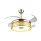 Hollow-out Circular Pendant Fan Light Nordic Metal 19" Wide LED Gold Semi Flush Lamp Fixture, 4 Blades Clearhalo 'Ceiling Fans with Lights' 'Ceiling Fans' 'Modern Ceiling Fans' 'Modern' Lighting' 1984171